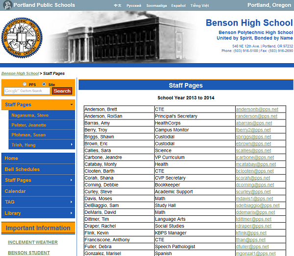 Benson High school without diss, new principal