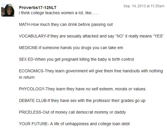 What College Teaches- By Proverbs17-12NLT, commenter on The Blaze